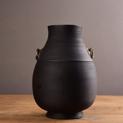 Mid Century Large Black Terracotta Vase