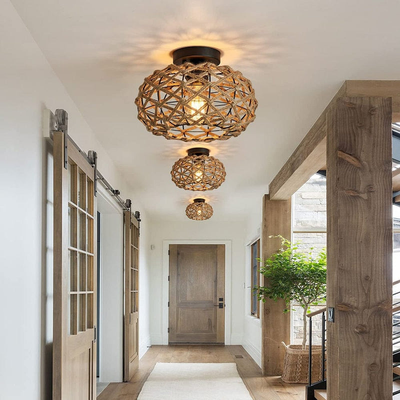 Rattan Flush Mount Light