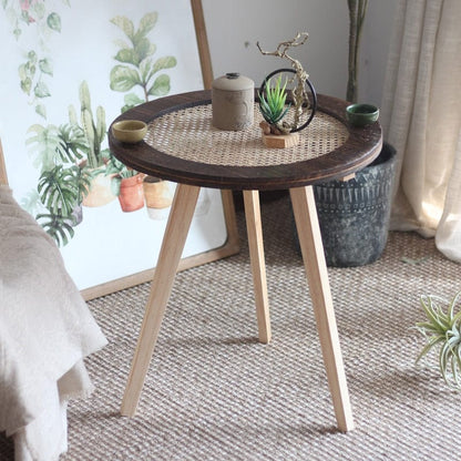 wooden rattan table