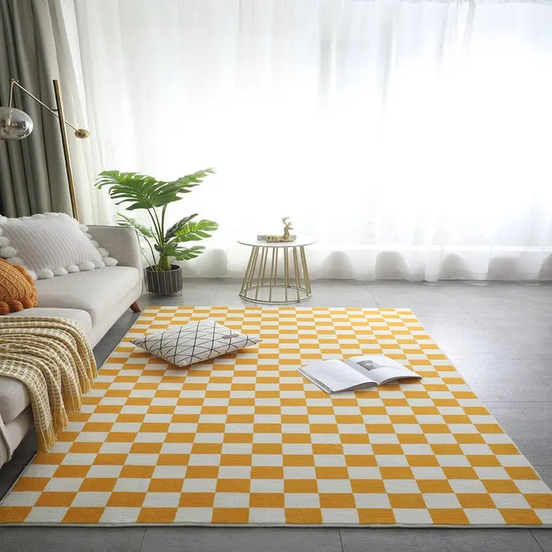 White Yellow Checkered Area Rug - Decorstly