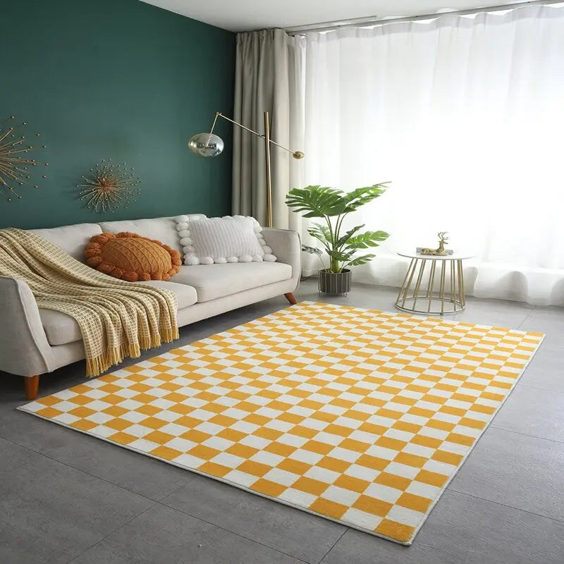 White Yellow Checkered Area Rug - Decorstly