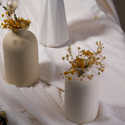 cream white and clay flower vases