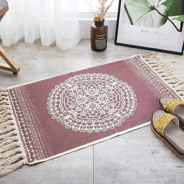 Retro Boho Area Rugs red threads