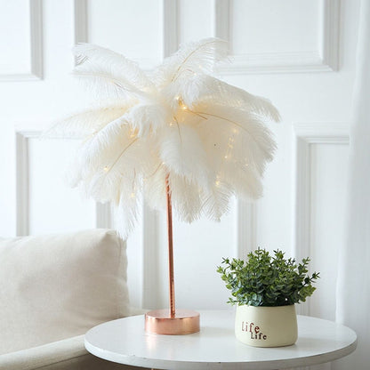 White Ostrich Feather Lamp