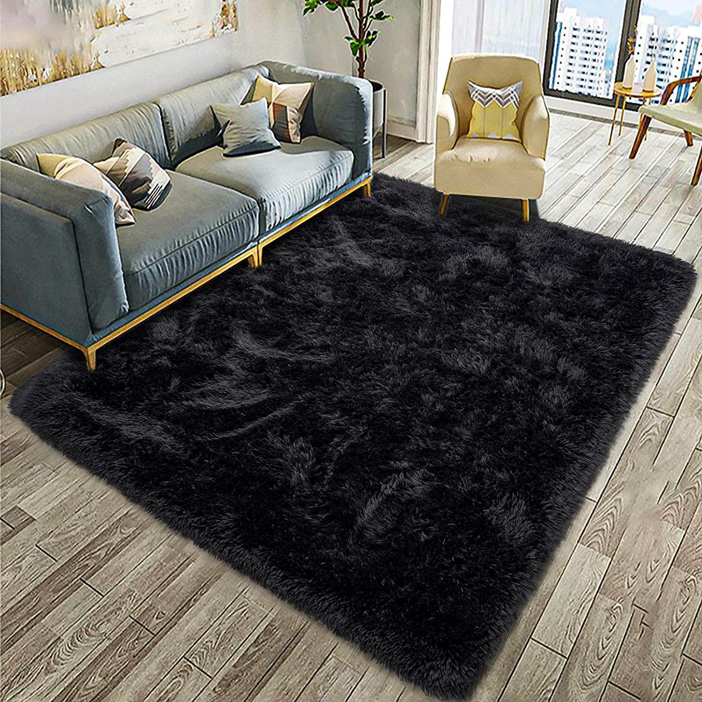 fuzzy faux fur rugs black 4