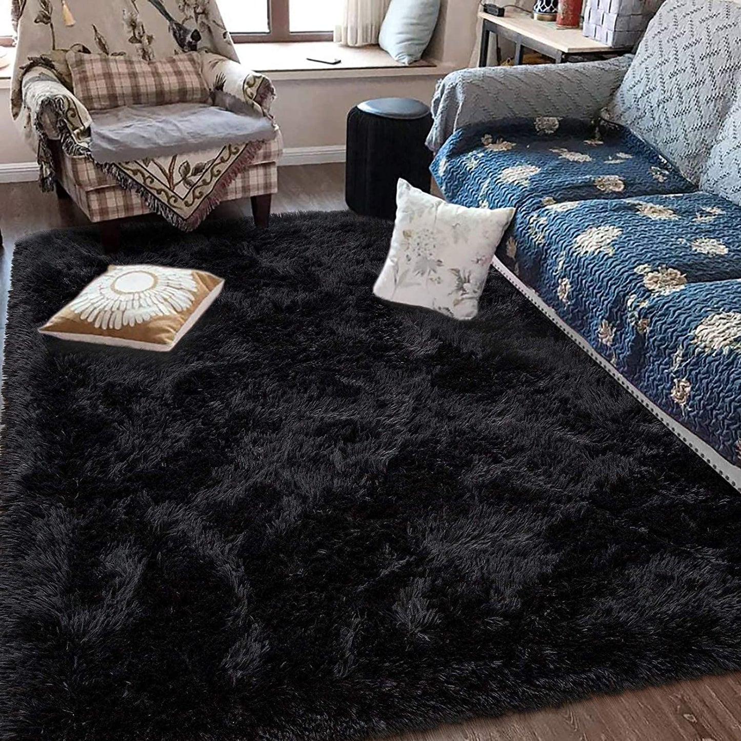 fuzzy faux fur rugs black