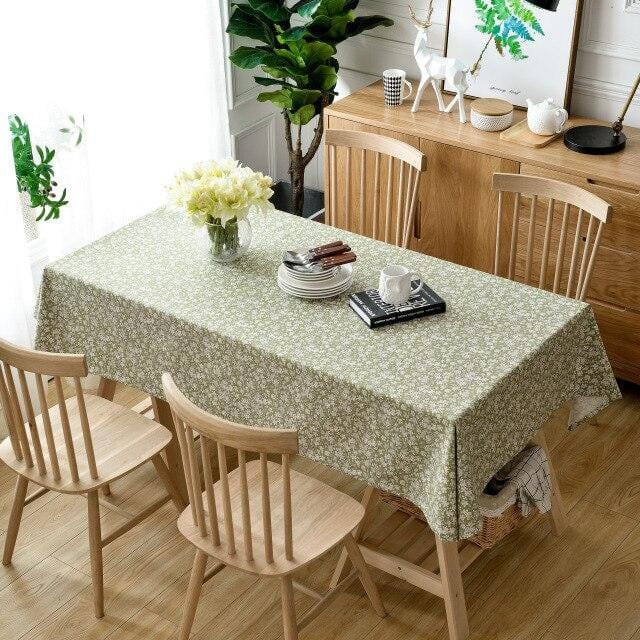 Green Floral Frilled Tablecloth