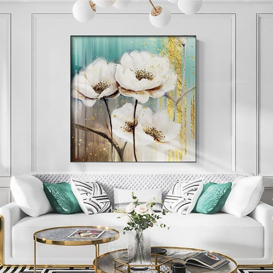 White Golden Flower Canvas