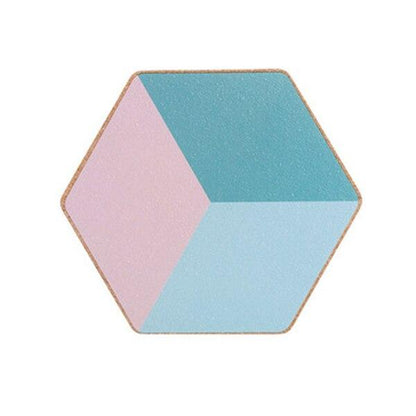 Geometric Hexagon Wood Cork Coaster Placemat